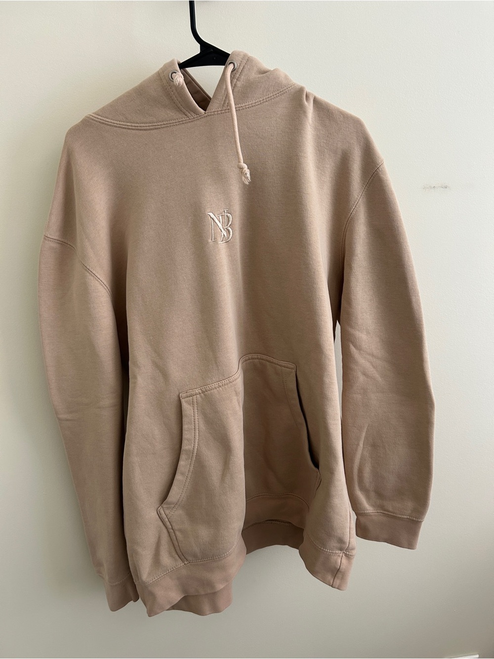 Embroidered NB Logo Hoodie in Taupe - NelkBoys Merch Large